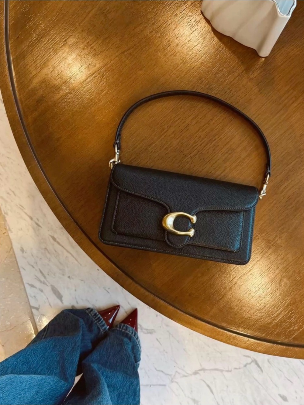 Coach Black Leather Shoulder Bag with Gold Hardware